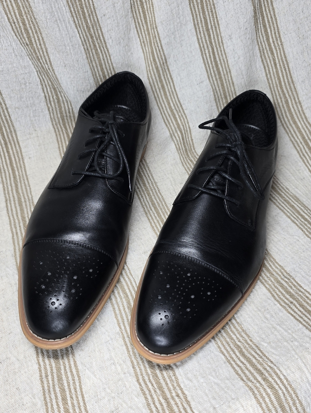 Carlo Morandi Black Leather Cap Toe Brogue Oxford Dress Shoes Size 13D
